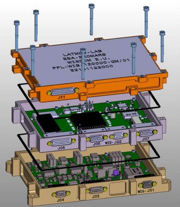 Drawing of WISDOMs Electronic Unit in exploded view